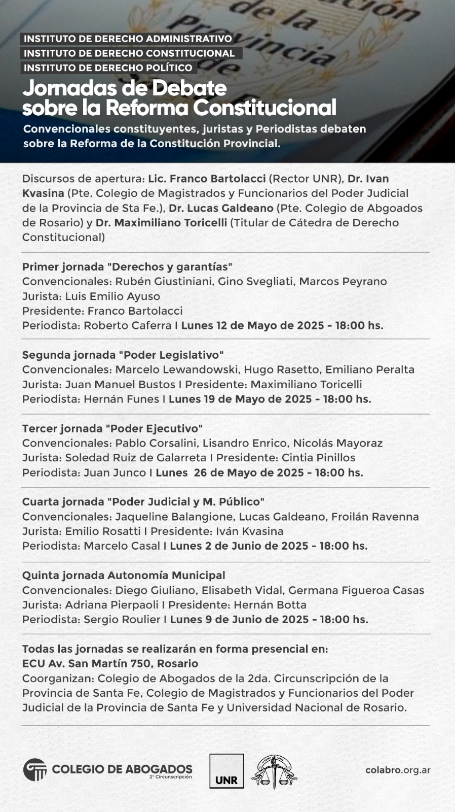 Jornadas de Debate sobre la Reforma Constitucional - 12/05/2025 - 19/05/2025 - 26/05/2025 - 02/06/2025 - 09/06/2025